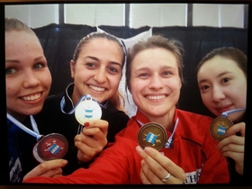 Siegerinnen des Einzelweltcups, v.l.: Erika Kirpu,<br>Sarra Besbes, Britta Heidemann, Shin A Lam 
